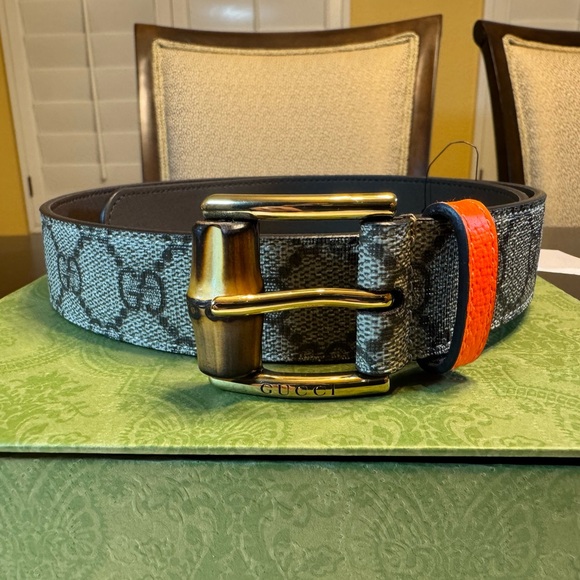 New Gucci Bamboo GG Supreme Logo Belt Size 28 / 70 cm Fits a Waist 26 - 30 - Picture 2 of 12